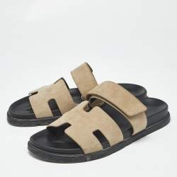 Pre Owned Hermes Beige Suede Chypre Sandals Size 40.5