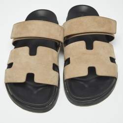 Pre Owned Hermes Beige Suede Chypre Sandals Size 40.5