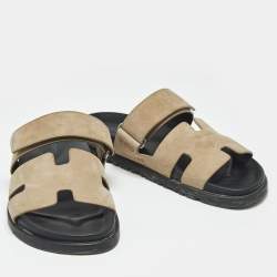 Pre Owned Hermes Beige Suede Chypre Sandals Size 40.5