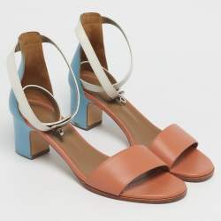 Pre Owned Hermes Orange Leather Open Toe Ankle Strap Sandals Size 40
