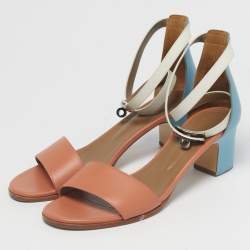 Pre Owned Hermes Orange Leather Open Toe Ankle Strap Sandals Size 40