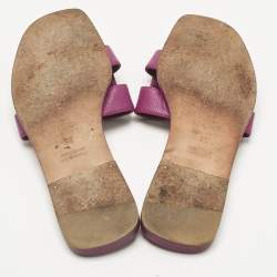 Pre Owned Hermes Purple Leather Oran Flat Slides Size 38