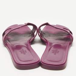 Pre Owned Hermes Purple Leather Oran Flat Slides Size 38