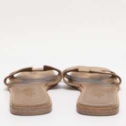 Pre Owned Hermes Metallic Beige Leather Oran Flat Sandals Size 40