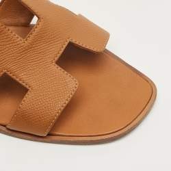 Pre Owned Hermes Brown Leather Oran Flat Sandals Size 39