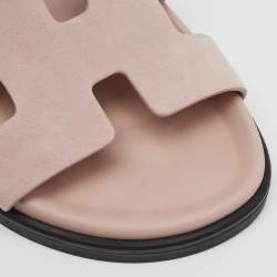 Pre Owned Hermes Pastel Pink Suede Chypre Sandals Size 36