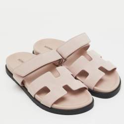 Pre Owned Hermes Pastel Pink Suede Chypre Sandals Size 36