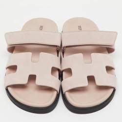 Pre Owned Hermes Pastel Pink Suede Chypre Sandals Size 36