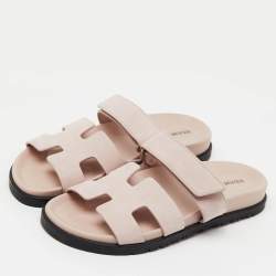 Pre Owned Hermes Pastel Pink Suede Chypre Sandals Size 36
