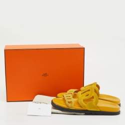 Pre Owned Hermes Yellow Suede Extra Flat Slide Sandals Size 37