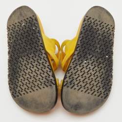 Pre Owned Hermes Yellow Suede Extra Flat Slide Sandals Size 37