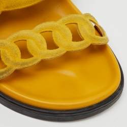 Pre Owned Hermes Yellow Suede Extra Flat Slide Sandals Size 37
