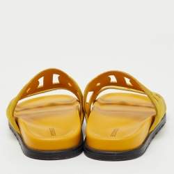 Pre Owned Hermes Yellow Suede Extra Flat Slide Sandals Size 37