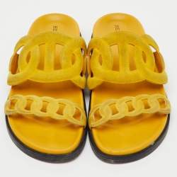 Pre Owned Hermes Yellow Suede Extra Flat Slide Sandals Size 37
