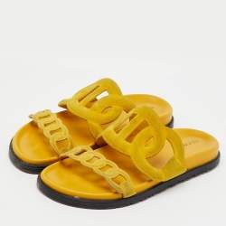 Pre Owned Hermes Yellow Suede Extra Flat Slide Sandals Size 37