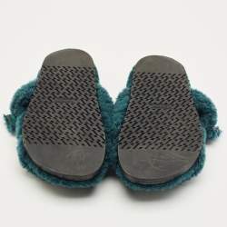 Pre Owned Hermès Teal Green Shearling Fur Chypre Flat Sandals Size 38