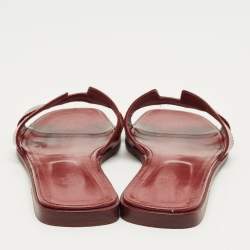 Pre Owned Hermes Red Patent  Leather Oran Flat Slides Size 42