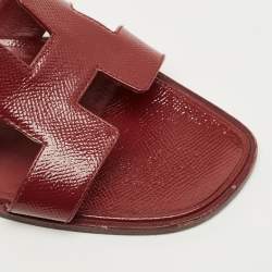 Pre Owned Hermes Red Patent  Leather Oran Flat Slides Size 42