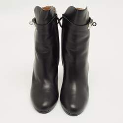 Pre Owned Hermes Black Leather Saint Germain Block Heel Ankle Boots Size 38.5