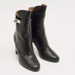 Pre Owned Hermes Black Leather Saint Germain Block Heel Ankle Boots Size 38.5