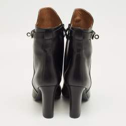 Pre Owned Hermes Black Leather Saint Germain Block Heel Ankle Boots Size 38.5