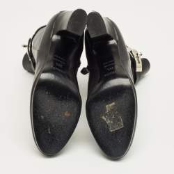 Pre Owned Hermes Black Leather Saint Germain Block Heel Ankle Boots Size 38.5