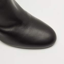 Pre Owned Hermes Black Leather Saint Germain Block Heel Ankle Boots Size 38.5