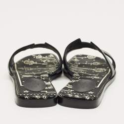 Pre Owned Hermes Black Leather Oran Flat Slides Size 36.5