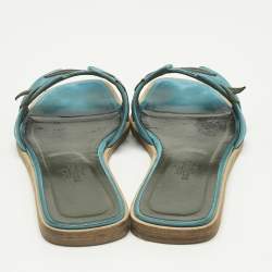 Pre Owned Hermes Blue/Green Leather and Suede Oran Laurier Sandals Size 36.5