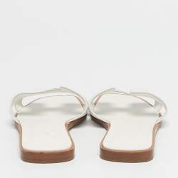 Pre Owned Hermès White Leather Oran Flat Slide Size 37