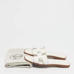 Pre Owned Hermès White Leather Oran Flat Slide Size 37