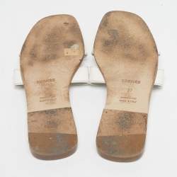 Pre Owned Hermès White Leather Oran Flat Slide Size 37
