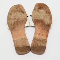 Pre Owned Hermes White Leather Oran Flat Slide Sandals Size 39