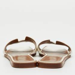 Pre Owned Hermes White Leather Oran Flat Slide Sandals Size 39