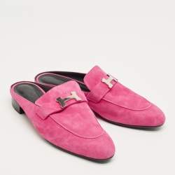 Pre Owned Hermes Pink Suede Paradis Mule Sandals Size 41
