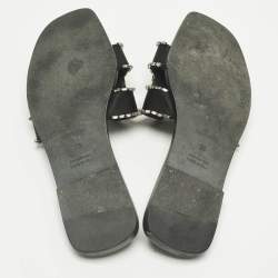 Pre Owned Hermes Black Satin Crystal Embellished Oran Flat Slides Size 39