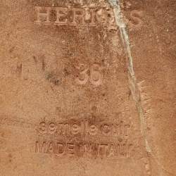 Pre Owned Hermes Rose Gold Leather Oran Flat Slides Size 36