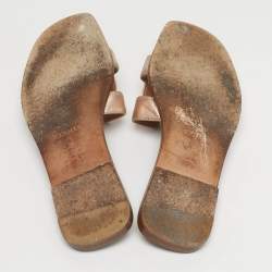 Pre Owned Hermes Rose Gold Leather Oran Flat Slides Size 36