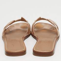 Pre Owned Hermes Rose Gold Leather Oran Flat Slides Size 36