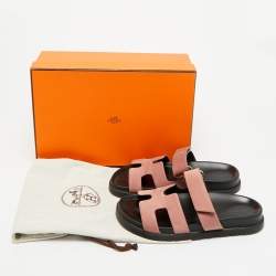 Pre Owned Hermes Dusty Pink Satin Chypre Sandals Size 36.5