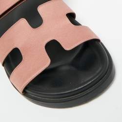 Pre Owned Hermes Dusty Pink Satin Chypre Sandals Size 36.5