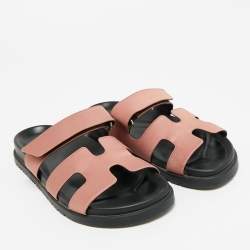 Pre Owned Hermes Dusty Pink Satin Chypre Sandals Size 36.5