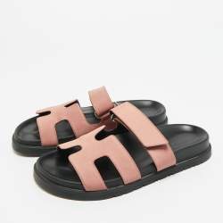 Pre Owned Hermes Dusty Pink Satin Chypre Sandals Size 36.5