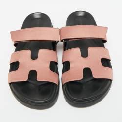 Pre Owned Hermes Dusty Pink Satin Chypre Sandals Size 36.5