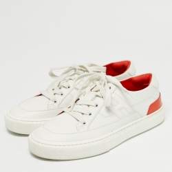 Pre Owned Hermes White Leather Deep Low Top Sneakers Size 37.5