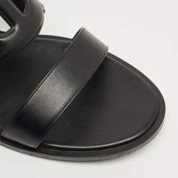 Pre Owned Hermes Black Leather Lagune Flat Slide Size 38