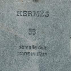 Pre Owned Hermes Black Leather Lagune Flat Slide Size 38