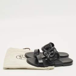 Pre Owned Hermes Black Leather Lagune Flat Slide Size 38