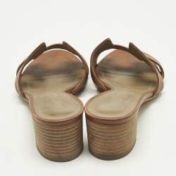 Pre Owned Hermes Brown Leather Oasis Block Heel Slide Sandals Size 38