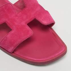 Pre Owned Hermes Pink Suede Oran Flat Slide Sandals Size 38.5